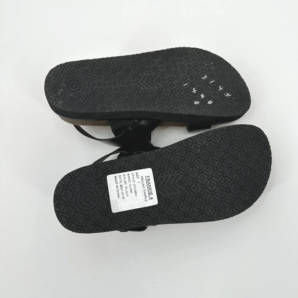 Frankie4 Hunter Black Leather Platform Sandals Womens‎ 7 Cork Footbed NWOB